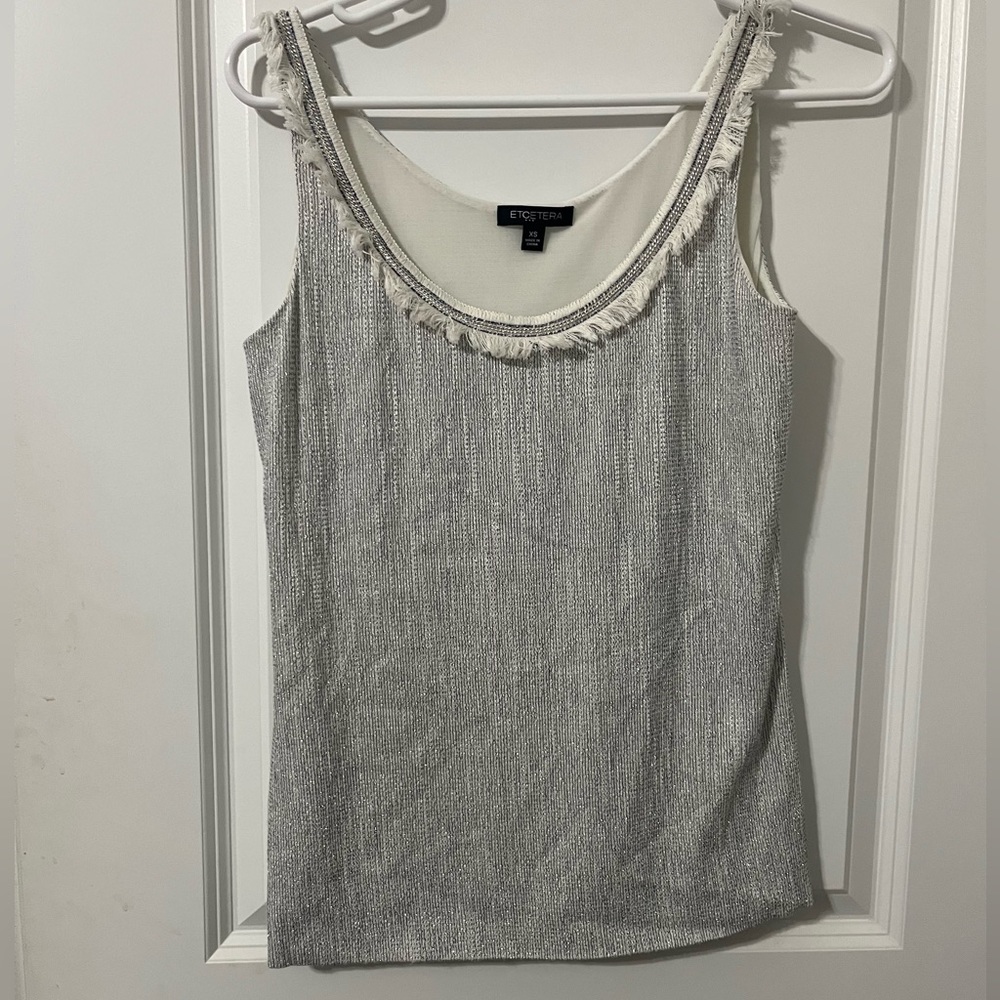 Etcetera tank silver raw edge tank XS‎